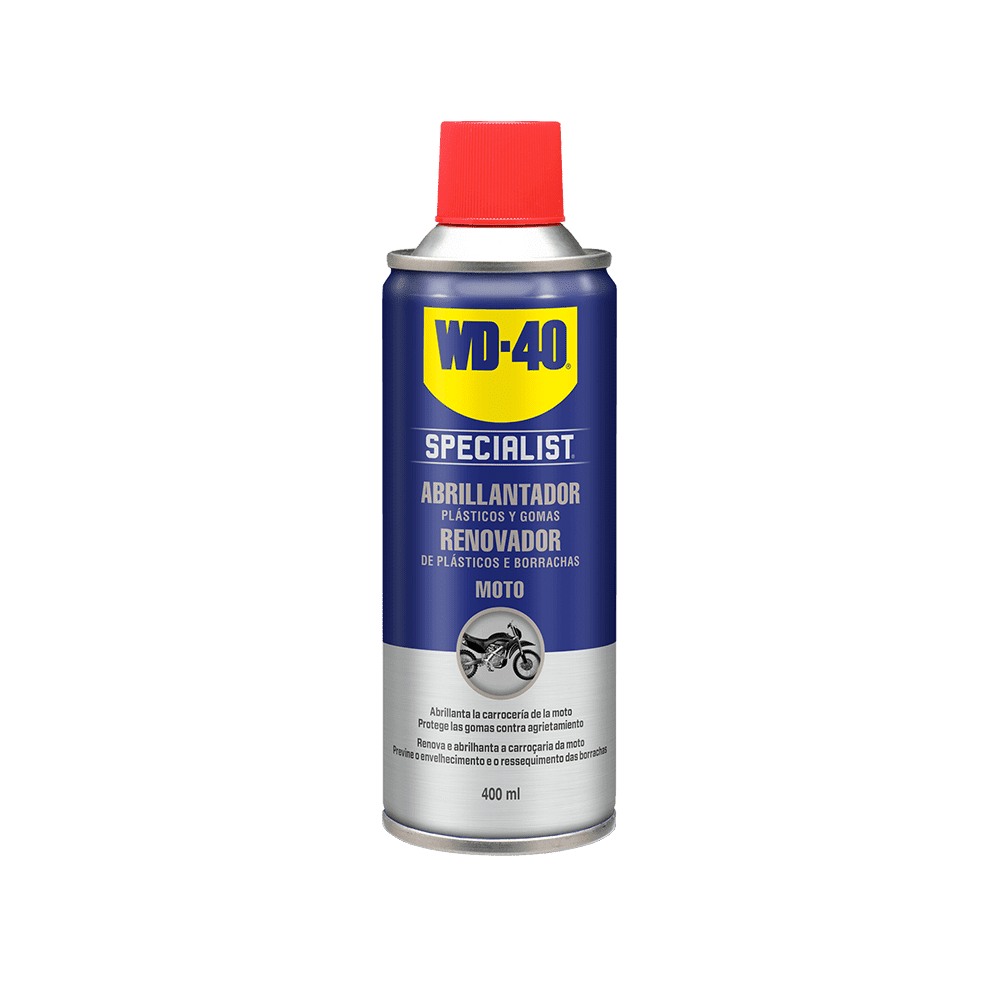 WD40-MOTO-ABRILLANTADOR-PLASTICOS-Y-GOMAS-400ML WD-40 - RENOVADOR DE SILICONE 400ml - Image 1